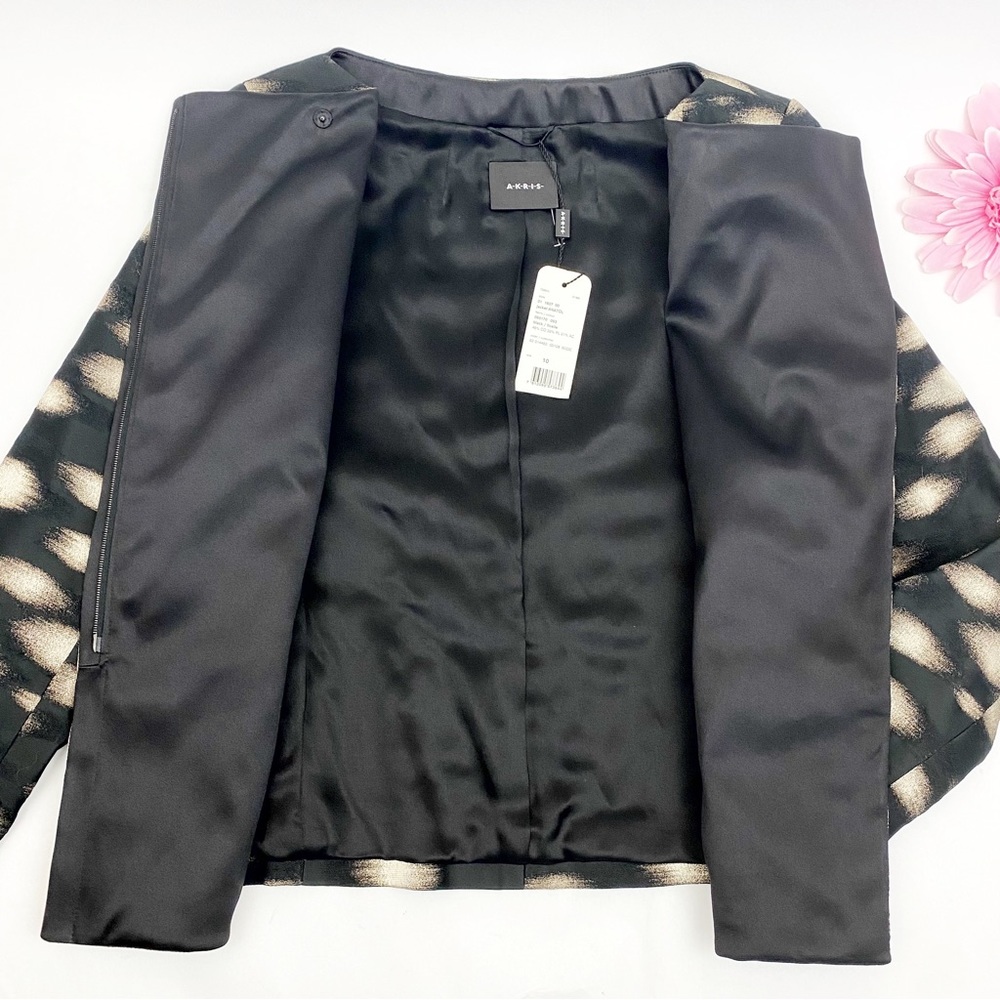 AKRIS Cotton Blend Full Zip Blazer Jacket Metallic Printed Luxury Art To Wear - Picture 6 of 9